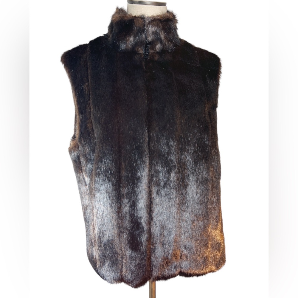 Glacca Faux Fur Reversible Vest Size L Brown and Black Mob Wife Vegan Fu…